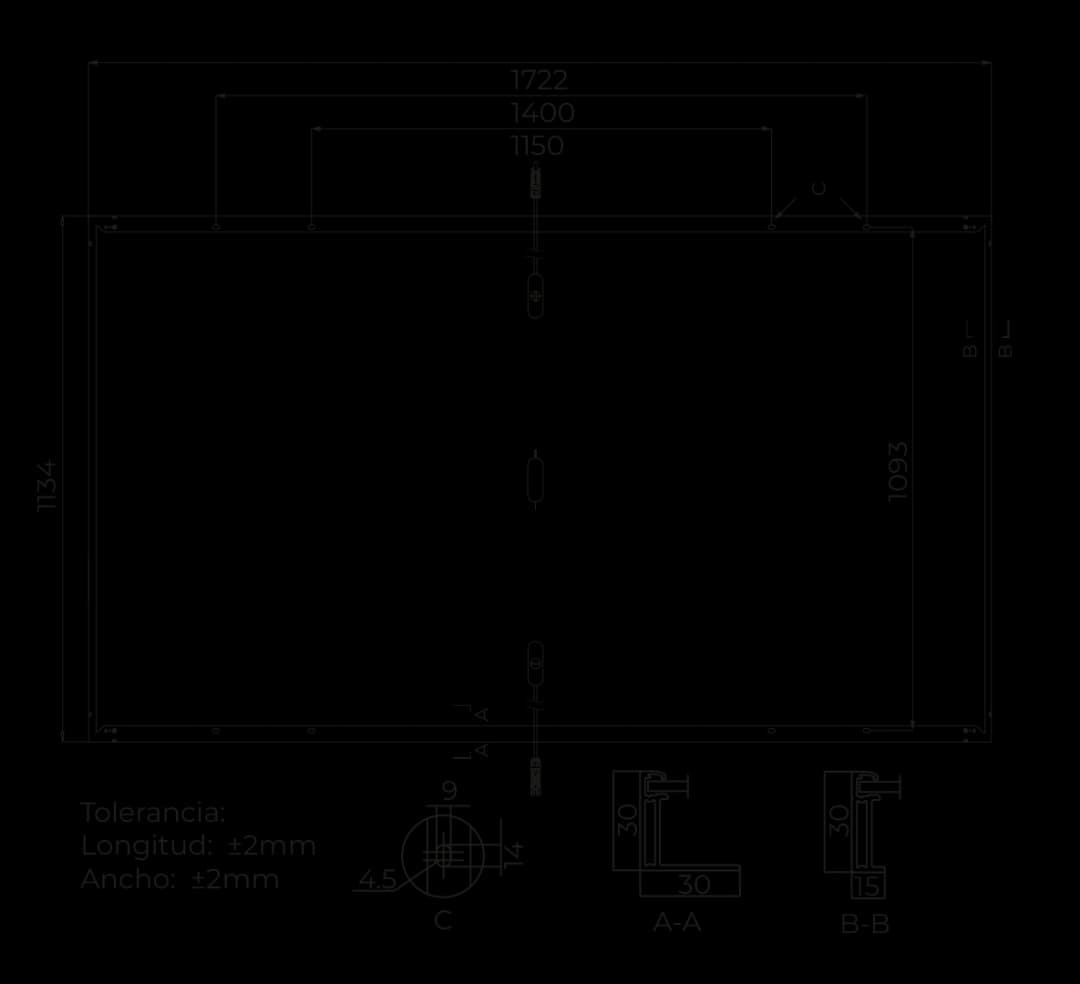 Esquema dimensional del panel